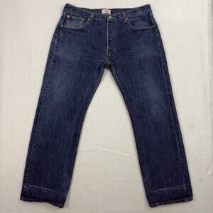Levis Mens Jeans 501 Original Fit Straight Leg Button Fly Blue Denim 38X30